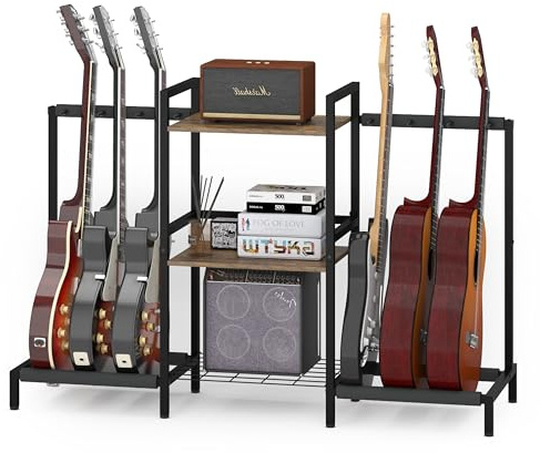 Usinso 6 Space Multi Guitar Rack for Acoustic, Electric, Bass, Ukuleles & Amp Accessories - 29'H Back Rack Guitar Display for Home Music Studio
