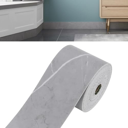 Frise autocollante, bordure de papier peint, autocollants muraux décoratifs en PVC épais pour salle de bain, cuisine (ligne grise 5 m x 10 cm)