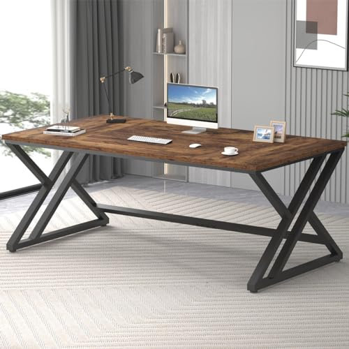 LVB Schreibtisch Großer Computertisch für Home Office Schreibtisch Holz Metall, Bürotisch Holztisch für Büro und Arbeitszimmer Gaming PC Tisch Officetisch für Home Industrie Vintagebraun-schwarz 180cm