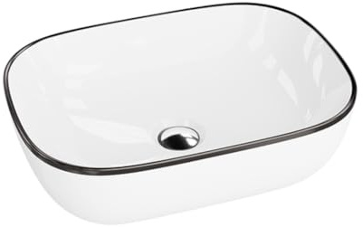 LAVITA Toppmonterat tvättställ utan överflöd och kranhål, av porslin, toppmonterat tvättställ, tvättställ badrum, badrumskeramik, tvättplats, rektangulär, 46 x 32,5 x 13,5 cm, vit/svart Costa Black