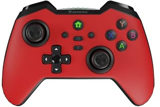 Genesis Mangan 400 Kabelloser Gaming Controller – Bluetooth Gamepad für PC, Mac OS, Nintendo, Asus Rog Ally, Android & iOS, Vibrationsfeedback, Turbo-Funktion, starker Akku zu 15 Stunden, Rot