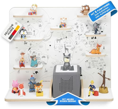 stadtecken Kinder Regal für Musikbox I Geeignet für die Toniebox und ca. 50 Tonies I Perfekte Aufbewahrung für Kinderzimmer I zum Aufstellen oder Aufhängen I Weltkarte, groß