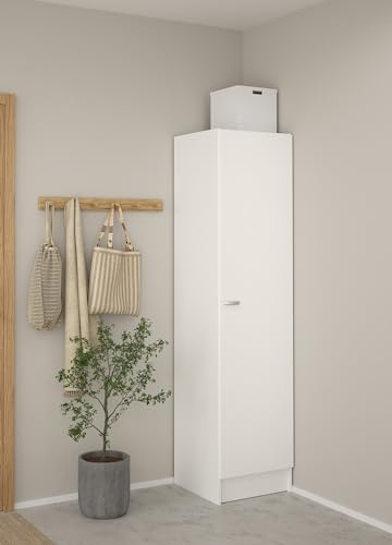 Bissolo Casa Armadio Multiuso Salvaspazio MOD. Focus Bianco Opaco 49,2x47x200 cm con 1 Anta Reversibile, 4 Ripiani Regolabili e Tubo Appendiabiti, Mobile in Laminato per Casa e Cucina