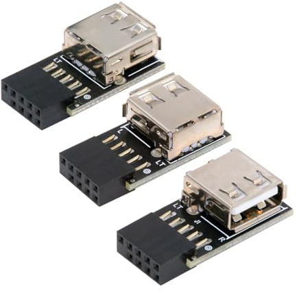 cablecc Juego de 3 adaptadores de placa base de 9 pines/10 pines para panel frontal hembra a USB 2.0 hembra individual, ángulo vertical de 90 grados