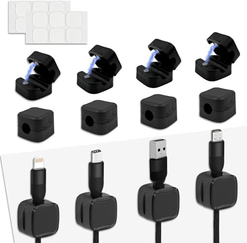 12Pcs Clips Câble Organisateur Câble Magnetique Organisateur de Câble avec Auto-adhésifs Magnetic Cable Clips pour Câble Chargement USB Câbles D'alimentation pour Table de Nuit Voiture Bureau Maison