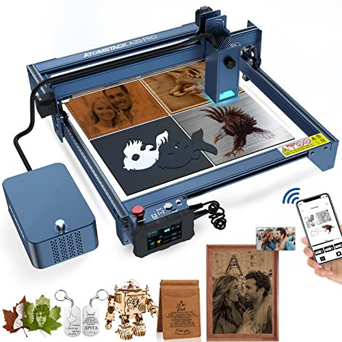 ATOMSTACK A-20 PRO Laser Graviermaschine mit Air Assist, 130W Quad-Laser-Gravur-Schneidemaschine, Augenschutz Fixfokus Graviermaschine für DIY Holz Metall, Phone APP/Win/Mac, Offline-Gravur