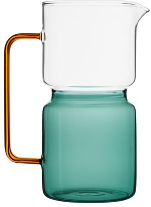 Baroni Home Caraffa in Vetro Borosilicato, Brocca con Manico, Design Moderno, Caraffa con Sistema Antigoccia, Facile da pulire, per Bevande Calde e Fredde, 1L, 14,5x9x18,5 cm (Bicolore Squadrata)