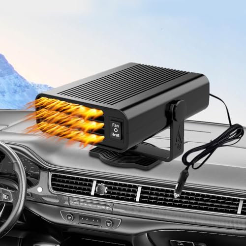 KUWUNG Riscaldatore per Auto, 12V Riscaldamento Auto con Base Girevole Regolabile a 360 Gradi 2 in 1 Disponibile Freddo e Caldo, Riscaldatore Auto, Stufetta per Auto 150W Sbrinatore Parabrezza Auto