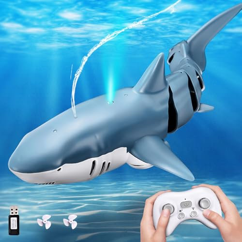 YOOHBERRYS Ferngesteuerter Hai, 2.4GHz Hai Spielzeug, Ferngesteuertes Hai-Boot mit Licht- und Wassersprühfunktion, Pool Spielzeug Geschenk für 6+ Jahre Junge Mädchen