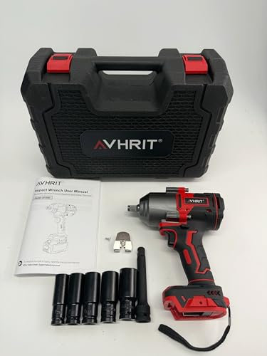 Avhrit Llave de Impacto Inalámbrica 1600N.m con 2x 4000mAh Baterías, 1/2 Pistola de Impacto Batería, Eléctrica Llave de Impacto para Coches Camiones, con 5 Enchufes