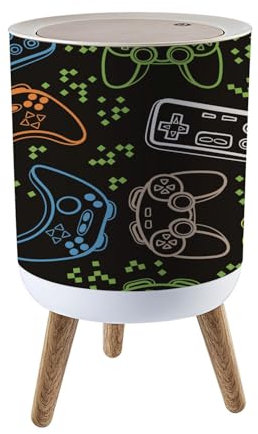 Trash Bin with Lid 1.8 Gallon Garbage Bins Seamless bright pattern with joysticks gaming cool print for boys and Trash Can Living Room Bathroom Kitchen Office Nappy Bin Dog Proof Waste Basket