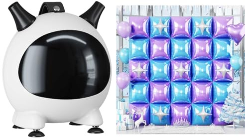 Froova Electric Balloon Pump and 32PCS Blue and Purple Square Foil Balloon with Star Foil Balloon, 600W Dual Nozzle Air Pump & Metallic Purple Light Blue Tunnel Arch Kit for Winter Snow Birthdays
