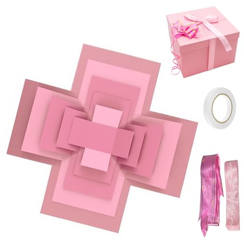 Scatola di esplosione creativa a a 5 strati, fai da te, scatola regalo di compleanno, pieghevole, fai da te con nastro adesivo e nastro, riutilizzabile, per anniversario, compleanno, rosa