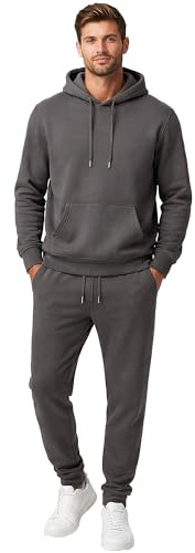 The Fancy Dress Mens Tracksuit Full Set - Plain Long Sleeve Hooded Zip Up & Pullover Sweatshirt & Joggers 2 Pcs Activewear Hoodie Track Bottom Sets for Gym Running, Dark Grey, XXL