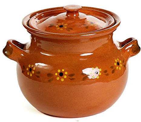 Ancient Cookware, Traditional Mexican Clay Bean Olla Pot, Terracotta, 3 Quarts