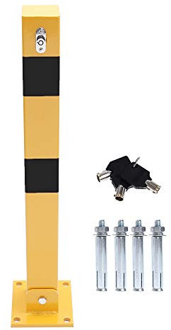 TOPWAY Car Parking Space Lock Bollard, Solid Steel Yellow and Balck Lockable Fold Down Car Parking Barrier Post, Private Car Park Driveway Guard Saver Blocker, Upper Lock, 70cm Height 161894
