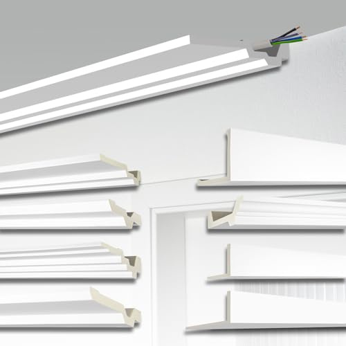 HEXIM Kabelabdeckung 2000x165x30mm, 1STK Kabelkanal weiß PU-Hartschaum, Stuckleisten Decke Kabelführung Wand Kabelschutz (AB173, 2 Meter)