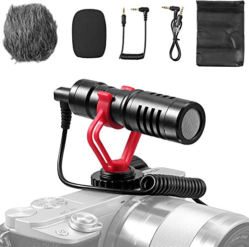 LiNKFOR Microfono per Videocamera Cardioide Universale con Parabrezza Peloso Microfono per Fotocamera Microfono per Videocamera Cardioide per Smartphone Fotocamere DSLR Videocamere Portatile PC