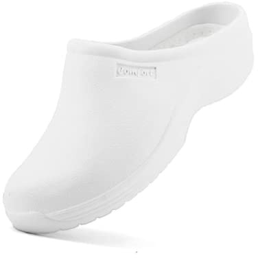 JOMIX Zuecos Sanitarios Hombre Trabajo Hospital Cocina Jardín Zuecos Ergonómicos Goma Eva Fabricados en Europa, Blanco, 43 EU