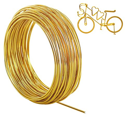Tenn Well 2mm Fil D'artisanat en Aluminium, 31 Mètres Fil Métallique de Sculpture, Flexible Pliable Fil d'Artisanat pour Modélisme de Vélo, Fabrication de Bijoux, Tissage et Emballage (Or)