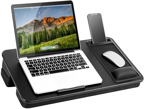 LapGear Elevation Pro Lap Desk with Gel Wrist Rest, Device Ledge, Mouse Pad, Booster Cushion and Phone Holder - Black Carbon - Fits up to 17.3 Inch Laptops - Style No. 88108