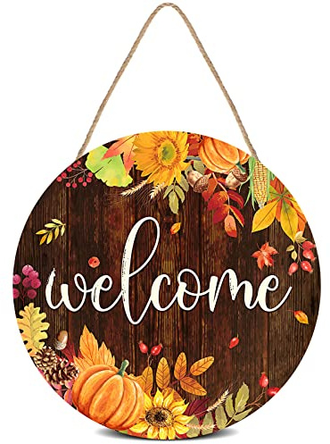 Panneau de porte d'automne de Thanksgiving Récolte d'automne Décoration de porte d'entrée en bois à suspendre pour ferme rustique Panneau de bienvenue en bois Décorations d'automne de