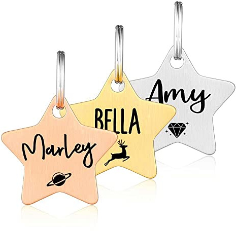 Targhette per cani personalizzata - Medaglietta con nome del cane incisa al laser - Medagliette identificative per Cani e Gatti Personalizzate - portachiavi & ciondolo cane (Stella)
