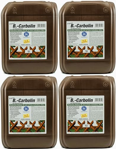 4x 5L B-Carbolin Holzlasur + 1x Bildmagnet! Öl Holzfarbe für optimalen Holzschutz Aussen Farbe Braun Ideal für Zaunfarbe, 4x 5 L Liter Holzschutzlasur Wetterfest für Außen und Innen, ähnlich Holzlack