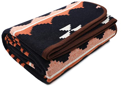 ACUSHLA Coperta in misto lana merino, morbida, calda, spessa, lavabile, per letto, divano, campeggio, viaggi, auto, per tutte le condizioni atmosferiche, blu marocco, 160 x 129,5 cm