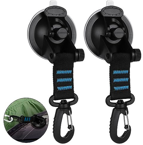 Adiwo Suction Cups Heavy Duty, 2 Pack Strong Sucker Cups Hooks 360° Rotating, Multipurpose Suction Cup Hooks Camping Set, Outdoor Car Tent Suction Cups for Home Outdoor Car Van Awning Boat Tarp(Blue)