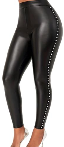 LifeShe Womens Shiny Leather Leggings Clubwear Faux PU High Waisted Stretchy Breathable Yoga Pants Black