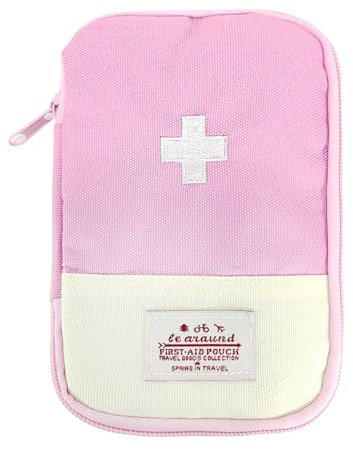 EQLEF Travel First Aid Kit First Aid Bag Empty Mini Medicine Storage Bag First Aid Pouch Small Medical Bag for Car Hiking Camping Outdoor Activities (Pink)