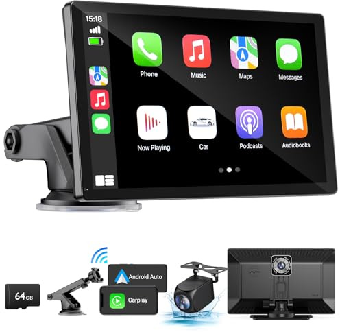HAUXIY Wireless Apple Carplay Screen for Car 4K Dash Cam, 9 Portable Apple Carplay & Android Auto Car Stereo, with 1080p Backup Camera, GPS Navigation/Mirror Link/Voice Control/Bluetooth