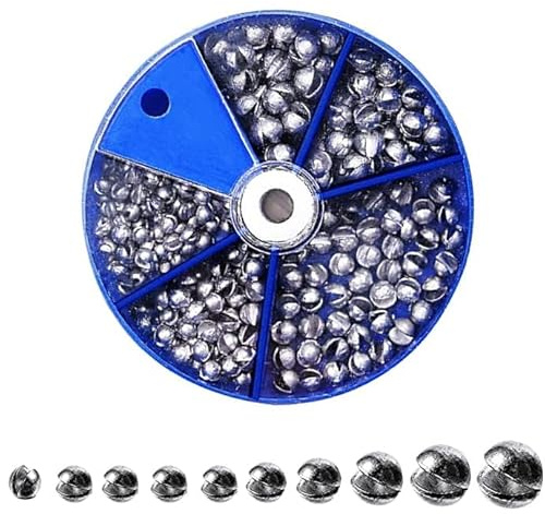 Galerie SV Plombs pour Pêche, 100 Pièces Plomb Bouche, Non Toxique Portable Split Shot Set, Accessoires de Pêche avec Boîte de Rangement(0.3g/0.5g/0.6g/0.8g/1g)