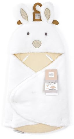 Doudou et Compagnie – Nido de ángel Acogedor Conejo Happy Wild – Material de Peluche Beige y Blanco – para Asiento de Coche, Cosi, Cochecito – bebé de 0 a 6 Meses – 69 cm – Regalo de Nacimiento –