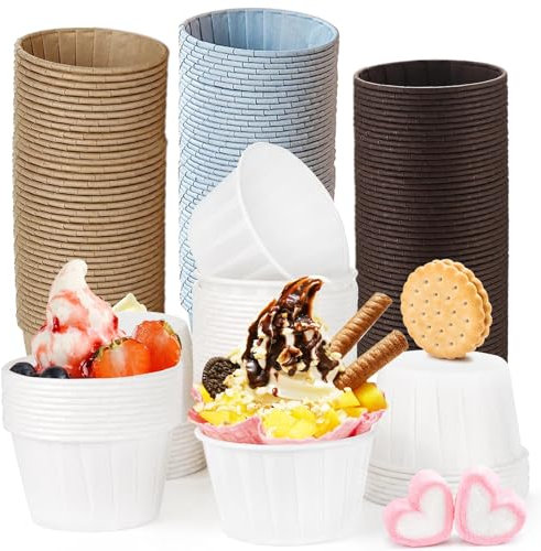 Fhioevt 200 Stück Muffinform Papier Muffinförmchen Cupcake Förmchen Pralinenförmchen Papier Muffins Papierförmchen Einweg Backbecher für Dessert Hochzeit Geburtstag Party (4 Farben)