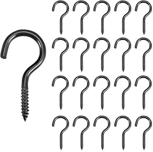 smartelf 20 Stück Schraubhaken Schwarz, Haken zum Schrauben, 40mm Deckenhaken, Einschraubhaken Robuste Becherhaken, Schraubhaken Groß für Hängesessel, Haken Decke, Markisen, Festkabel