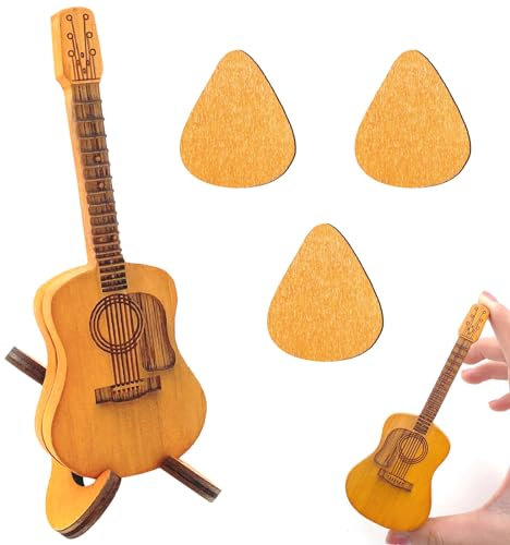 Lets Joy Plektren Gitarre Holz Plektrum Gitarren, Plektrenhalter mit 3 Stück Holz Plektren, Holz Plektrum, Gitarrenplektren Halter, Tragbare Plektrumbox mit Ständer, Miniatur Gitarren Deko Geschenk