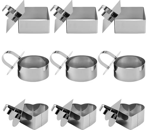 MUNGHOK 9 Stück Dessertringe Set, Rund Herz Eckig Backringe Set, Speiseringe Edelstahl Dessertringe mit Heber, Kleine Tortenring Backringe für DIY Dessert Kuchen Mousse Ringe