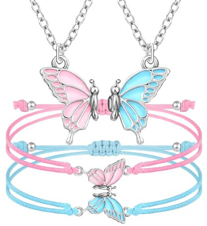 Goiern BFF Armbänder und Halskette Für 2 Schmetterlingsfreundschaft Halskette Armband Beste Freunde Passende Halskette Armbänder Geschenke für Frauen Mädchen