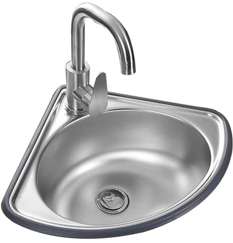 Spülbecken, Edelstahl Eckspüle, Wandmontage Eckwaschbecken, Küchenspüle Edelstahl Eckig mit HahnLöcher, für Wohnmobil Wohnwagen Boot Wohnmobil Küche