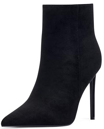 Zhabtuc Stiefeletten mit Absatz für Damen, sexy spitze Zehenpartie, 11 cm Stiletto-Absatz mit seitlichem Reißverschluss, Abend- und Partystiefel, schwarzes Wildleder, 37 EU