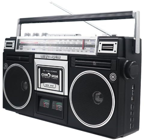 Lecteur de cassettes CD rétro Boombox, style des années 80, boombox à cassette portable, prise en charge de l'entrée SD/USB, avec radio AM/FM, pour les réunions de famille et les voyages,Black