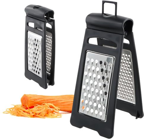 Reibe Edelstahl Doppelseitig (Grob, Fein) Klappbare Küchenreibe, mit Rutschfestem Boden für Gemüse Kartoffeln Karotten Parmesan Obst und Käse Gemüsereibe Käsereibe und Julienne Reibe
