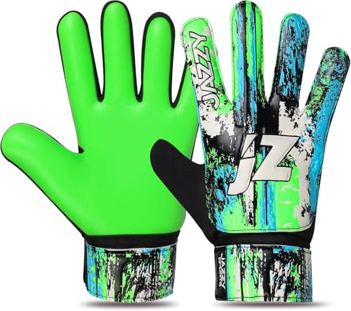 Jazzy Sports Soccer Goalie Gloves for Kids,Youth Goalkeeper Gloves Anti Slip 4mm Latex Palm with Strong Grip Double Wrist Protection (Green-Flouro, Size 4 Suitable for 6-9 Years)