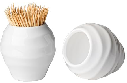 zeeooil Toothpick Holders Set of 2 Ceramic Toothpick Container (White without Lid)