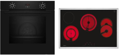 NEFF BX38B0 Kit de cuisinière encastrable comprenant une cuisinière B1CCC0AK3, 60 x 60 cm, CircoTherm pour une chaleur uniforme, écran LED et plaque de cuisson électrique T18SDH9L0, 80 cm, niveau de