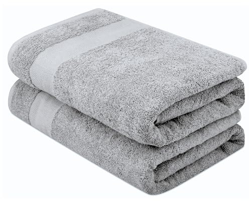 ATEN Homeware Supreme Egyptian Cotton Bath Towel Set – 2 Piece Set with 2 Extra Large Bath Towels 70 x 140 cm, Ultra Soft, Highly Absorbent, OEKO-TEX Certified, Made in Egypt (Grey)