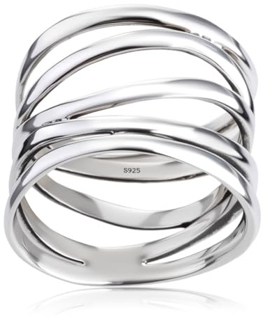 HAIXIAN Classic Silver Plain Multi Cross Lines Wide Band Ring,Cocktail Party Ring for Women,Silver plated Statement Thumb Index Finger Chunky Band Ring (Ring_A, 9)
