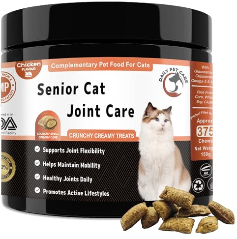 Daily Pet Care Senior Cat Joint Support Chews UK - Glucosamine, Chondroitin & Omega-3 for Mobility - with Green Lipped Mussel, MSM for Joint Pain Relief in Older Cats - Crunchy & Creamy Cat Treats